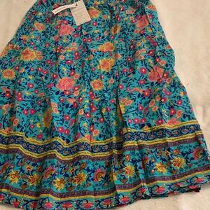 Womens Vibrant Floral Tiered Maxi Skirt - Turquoise Floral